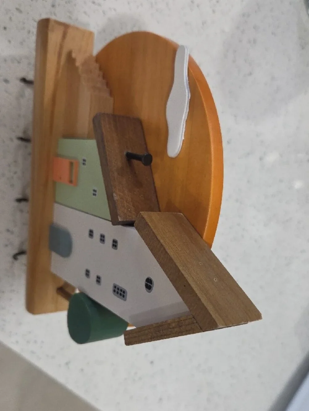 Decorative Wooden House Key Rack - Green, White, Orange